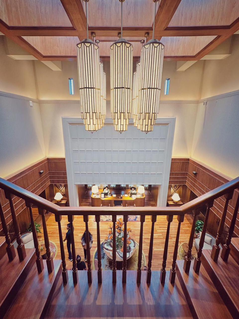 Double-height timber lobby