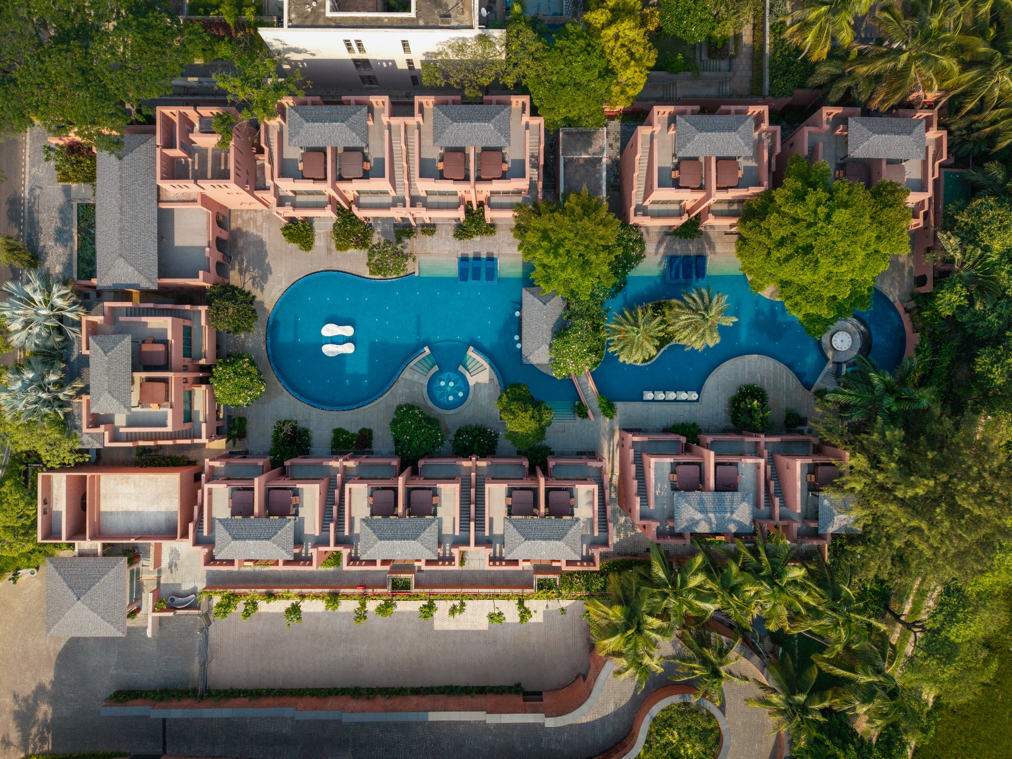 Landscape and water court from above